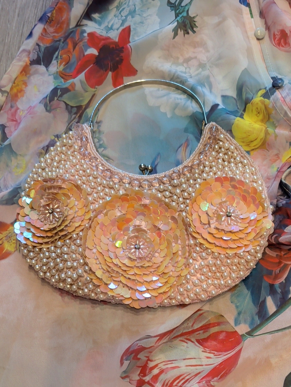 Vintage Y2K Pink Beaded Evening Handbag | Fairycore | Coquette | Floral